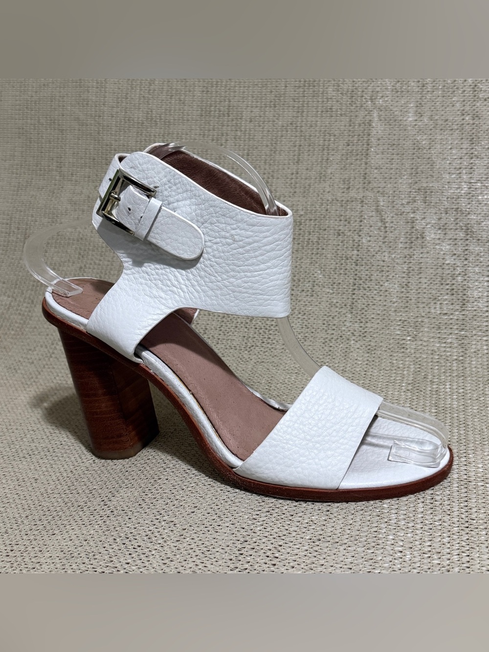 Joie Bea Block Heel Sandals White Leather Size EU 38 US 8